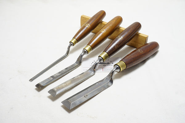 FINE SET OF 4 CROWN TOOLS CRANKED PARING CHISELS - 1/4" ~ 1"