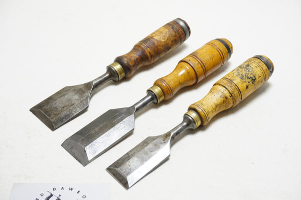 NICE SET OF 3 LARGE ESKILSTUNA BUTT TANG CHISELS - 1 1/4 ~ 1 3/4" - E A BERG