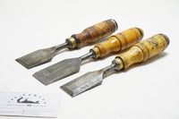 NICE SET OF 3 LARGE ESKILSTUNA BUTT TANG CHISELS - 1 1/4 ~ 1 3/4" - E A BERG