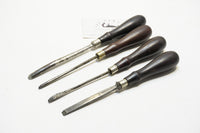 FINE SET OF 4  ROSEWOOD HANDLED CARVING CHISELS