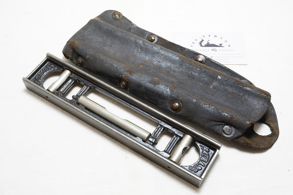 FINE EARLY STANLEY NO. 36 ADJUSTABLE PLUMB LEVEL + BESPOKE LEATHER CASE