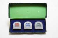 MINT SALESMAN SAMPLE BOXED 3 TAPE MEASURE SET OF EVANS 'WHITE-TAPES'
