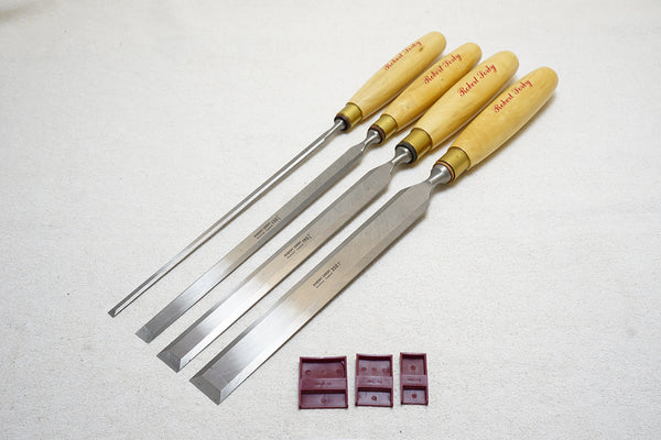 LIKE NEW SET OF ROBERT SORBY BOXWOOD HANDLED 15" LONG PARING CHISELS