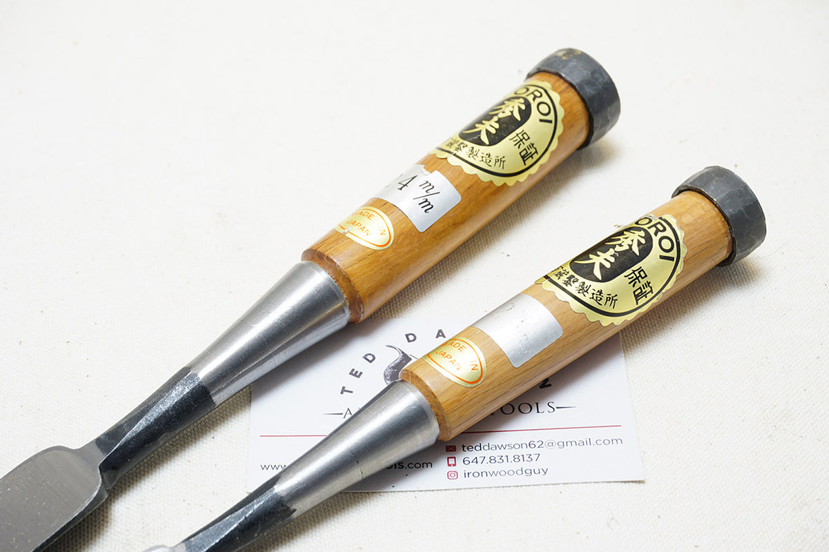 FINE PAIR OF IYOROI OIRE NOMI JAPANESE BENCH CHISELS - 12MM & 24MM ...