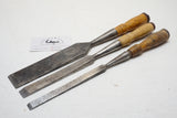FINE SET OF 3 HEAVY PARING CHISELS - 1/4", 3/4", 1 1/2" - WITHERBY ETC