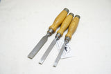 MINT SET OF 3 ROBERT SORBY MORTISE CHISELS - 3/8", 1/2", 3/4""