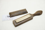 VERY FINE GRIT SHARPENING STONE IN WALNUT HANDLED CASE - COTICULE(?)