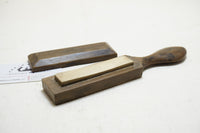 VERY FINE GRIT SHARPENING STONE IN WALNUT HANDLED CASE - COTICULE(?)