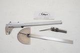 MITUTOYO DIAL CALIPER, B & S VERNIER CALIPER, LUFKIN NO 86 WIGGLER, + PROTRACTOR