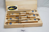 FINE SET OF 6 E A BERG ESKILSTUNA 1026 CHISELS IN NEW BOX - 1/4" ~ 1 1/4"