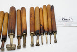 EXCEPTIONAL SET OF 14 EARLY LEATHER / BOOKBINDING EMBOSSING STAMPS