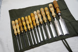 UNHEARD OF SET OF 13 MARPLES BEVEL EDGE CHISELS IN CANVAS ROLL