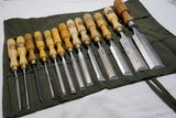 UNHEARD OF SET OF 13 MARPLES BEVEL EDGE CHISELS IN CANVAS ROLL