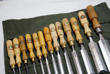 UNHEARD OF SET OF 13 MARPLES BEVEL EDGE CHISELS IN CANVAS ROLL