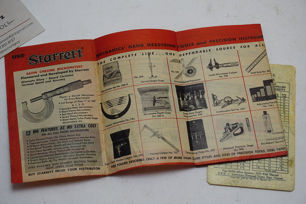 Starrett Thread File EARLY STARRETT TOOL BROCHURE & SCREW THREAD CALCULATOR – Ted Dawson ...