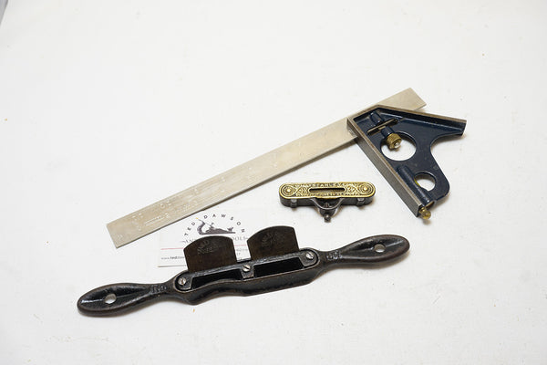 LOT OF 3 STANLEY TOOLS - SPOKESHAVE, SQUARE & LEVEL