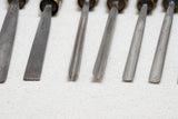 FINE SET OF 13 ADDIS CARVING CHISELS WITH MATCHING HANDLES