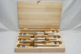 FINE SET OF 6 E A BERG ESKILSTUNA 1026 CHISELS IN NEW BOX - 1/4" ~ 1 1/4"