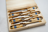 FINE SET OF 6 E A BERG ESKILSTUNA 1026 CHISELS IN NEW BOX - 1/4" ~ 1 1/4"