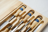 FINE SET OF 6 E A BERG ESKILSTUNA 1026 CHISELS IN NEW BOX - 1/4" ~ 1 1/4"