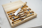FINE SET OF 6 E A BERG ESKILSTUNA 1026 CHISELS IN NEW BOX - 1/4" ~ 1 1/4"