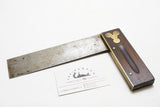 UNCOMMON SOUTHINGTON HARDWARE CO. 'SOHACO' ROSEWOOD & BRASS TRY SQUARE - 9"