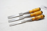 DEAD MINT SET OF 3 E A BERG 1026 CHISELS - 1/2", 3/4", 1"