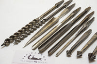 LOT OF 12 ASSORTED SORBY BRACE BITS - SPOON, NOSE, AUGER, COUNTERSINK &&