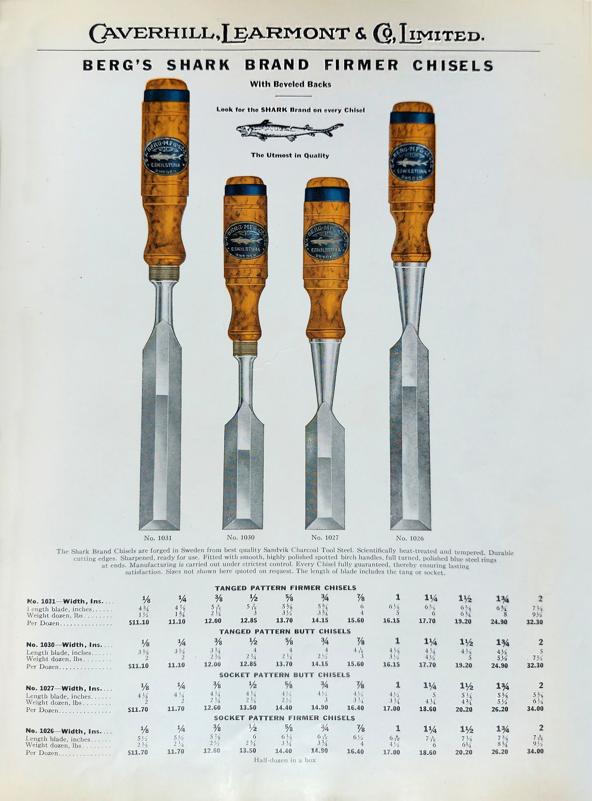 1932 EA BERG SHARK BRAND FIRMER CHISEL ADVERTISING PRINT – Ted Dawson ...