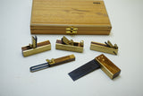 FINE SET OF 3 MINIATURE BRASS PLANES AND 2 SQUARES - IOB